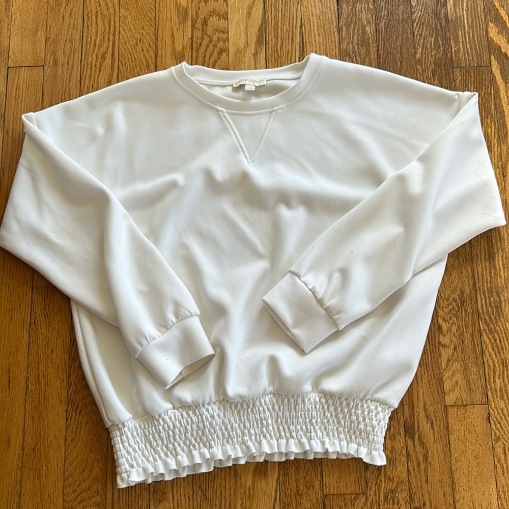 Cynthia Rowley White Crewneck Sweatshirt with Scrunch Bottom